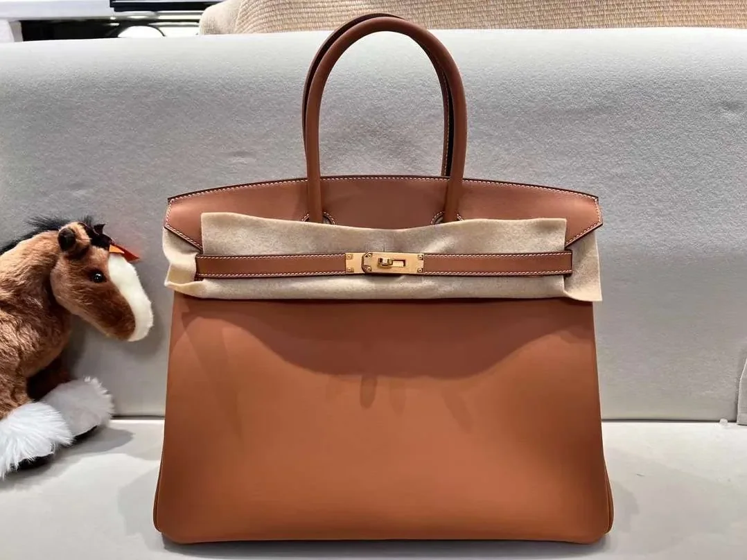 Hermes Brikin 35 Top Handle Bag in Brown Gold Hardware