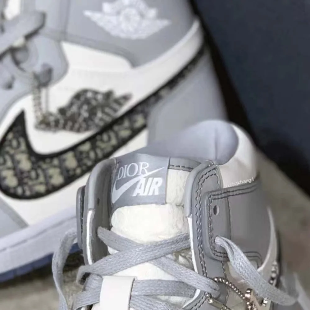 Dior Air Jordan 1 Low High-Top Sneaker Gray and White Smooth Calfskin for Men