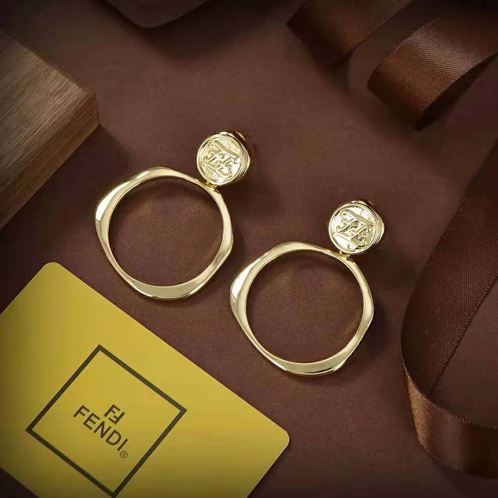Fendi Hoop Earrings with FF Karligraphy Signet Closure for Women Fendi Hoop Earrings with FF Karligraphy Signet Closure for Women