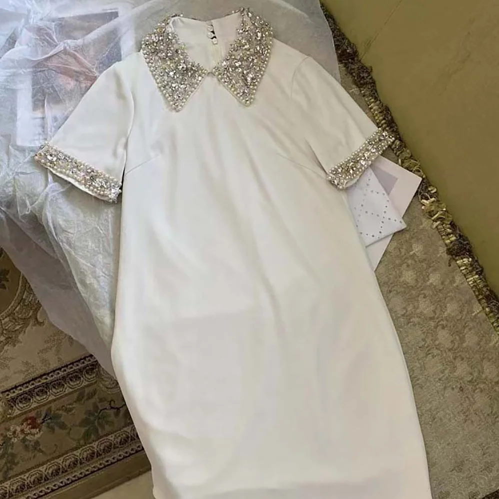 Miu Miu Crystal-Embellished Shift Dress for Women in White