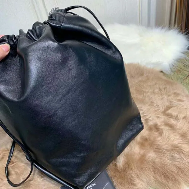 Saint Laurent YSL Teddy Drawstring Bag Smooth Leather for Women in Black Saint Laurent YSL Teddy Drawstring Bag Smooth Leather for Women in Black