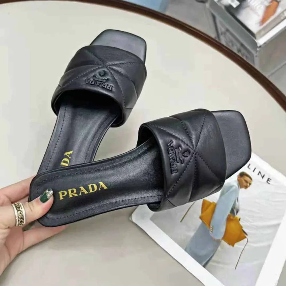 Prada Quilted Nappa Leather Sabots for Women in Black Prada Quilted Nappa Leather Sabots for Women in Black
