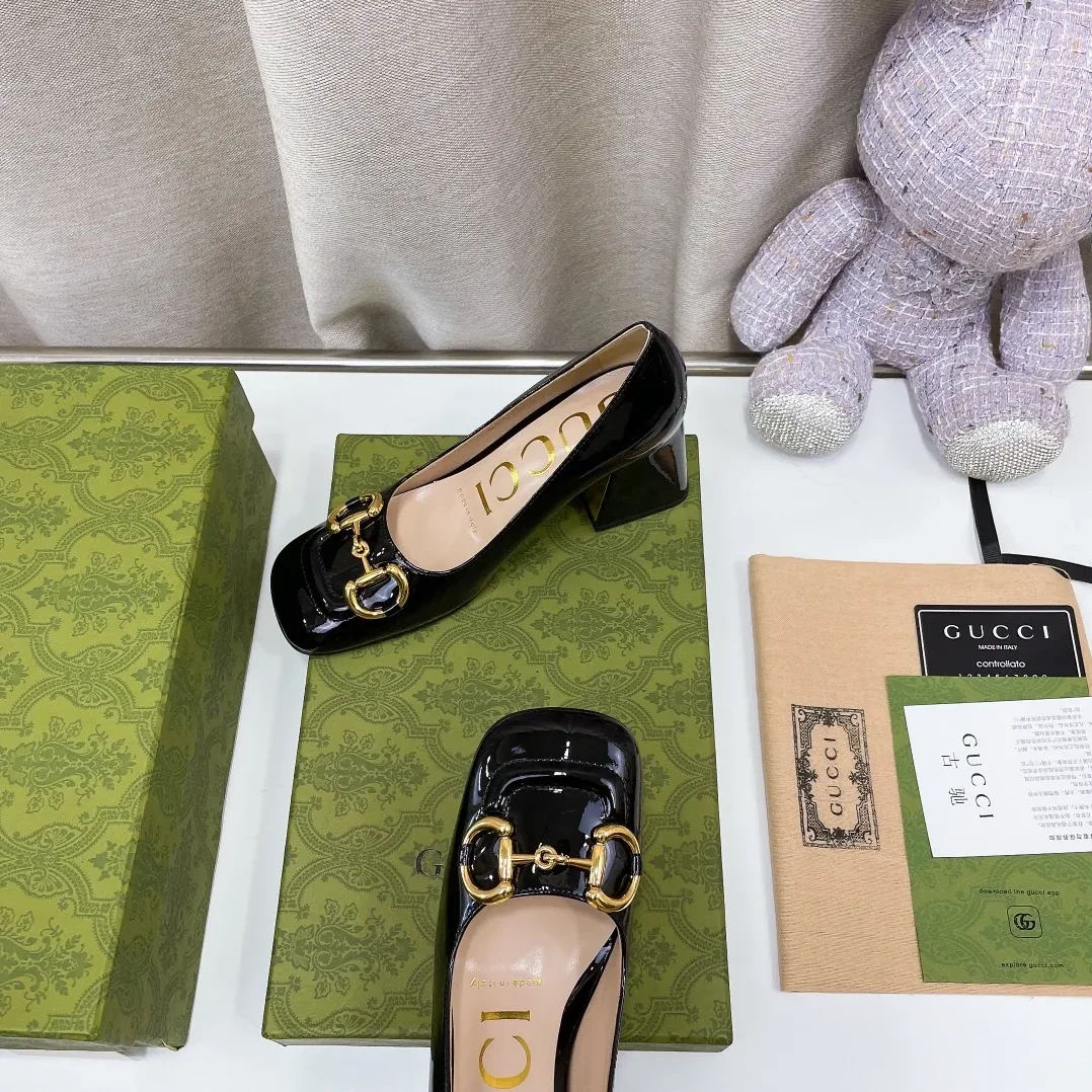 Gucci Mid-Heel Slingback With Horsebit Black GG for Women Gucci Mid-Heel Slingback With Horsebit Black GG for Women