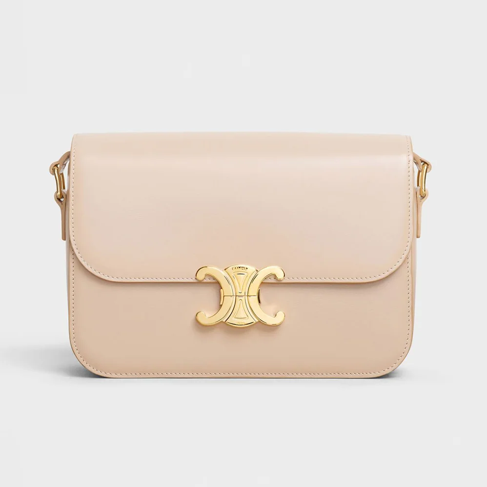 Celine Medium Triomphe Bag in Shiny Calfskin for Women in Sandy