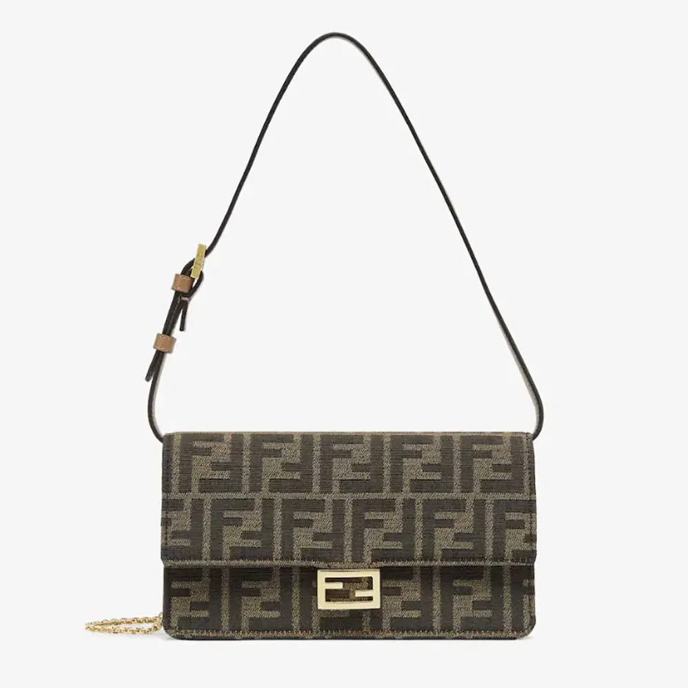 Fendi Wallet On Chain Baguette Brown FF Fabric Wallet for Women