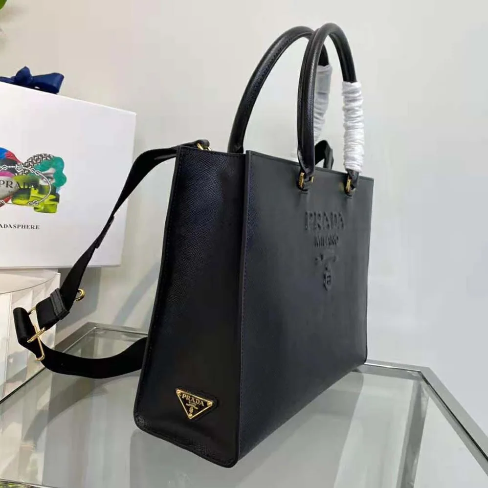 Prada Large Saffiano Leather Handbag for Women in Black