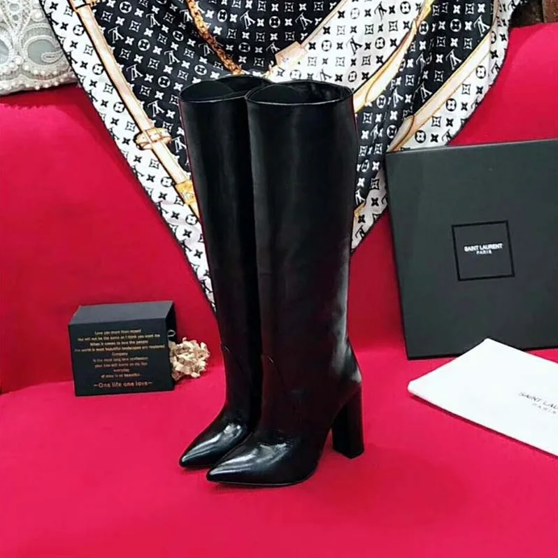 Saint Laurent YSL Shoes Lou Boot in Lambskin 90mm Heel for Women in Black Saint Laurent YSL Shoes Lou Boot in Lambskin 90mm Heel for Women in Black