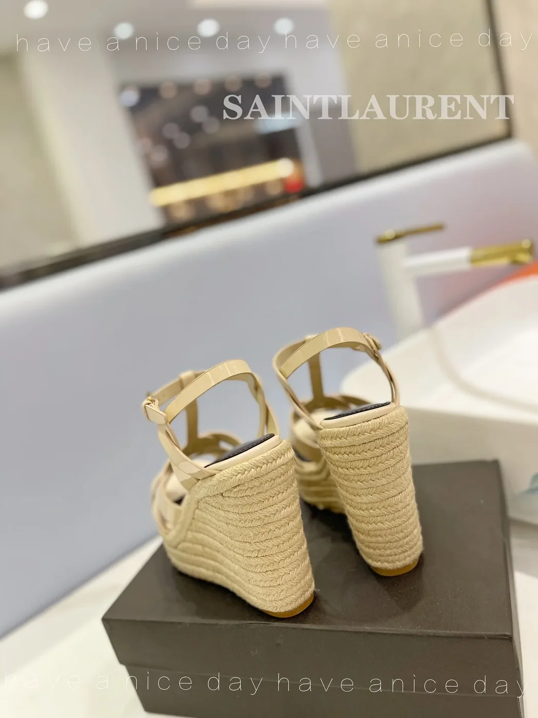 Saint Laurent Tribute Espadrilles In Patent Beige Saint Laurent Tribute Espadrilles In Patent Beige