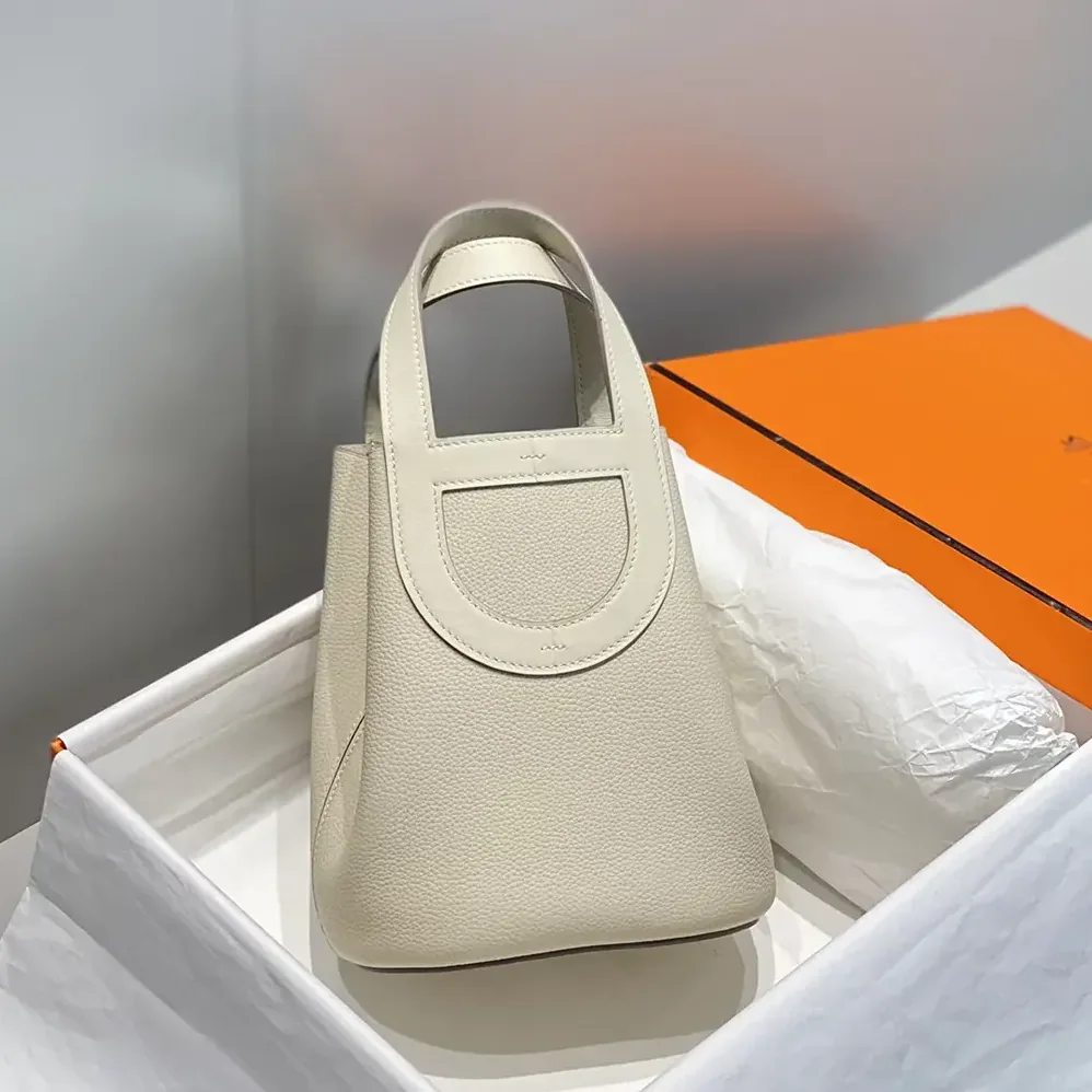 Hermes In the Loop 18 Handbag Clemence Leather for Women in White/Silver