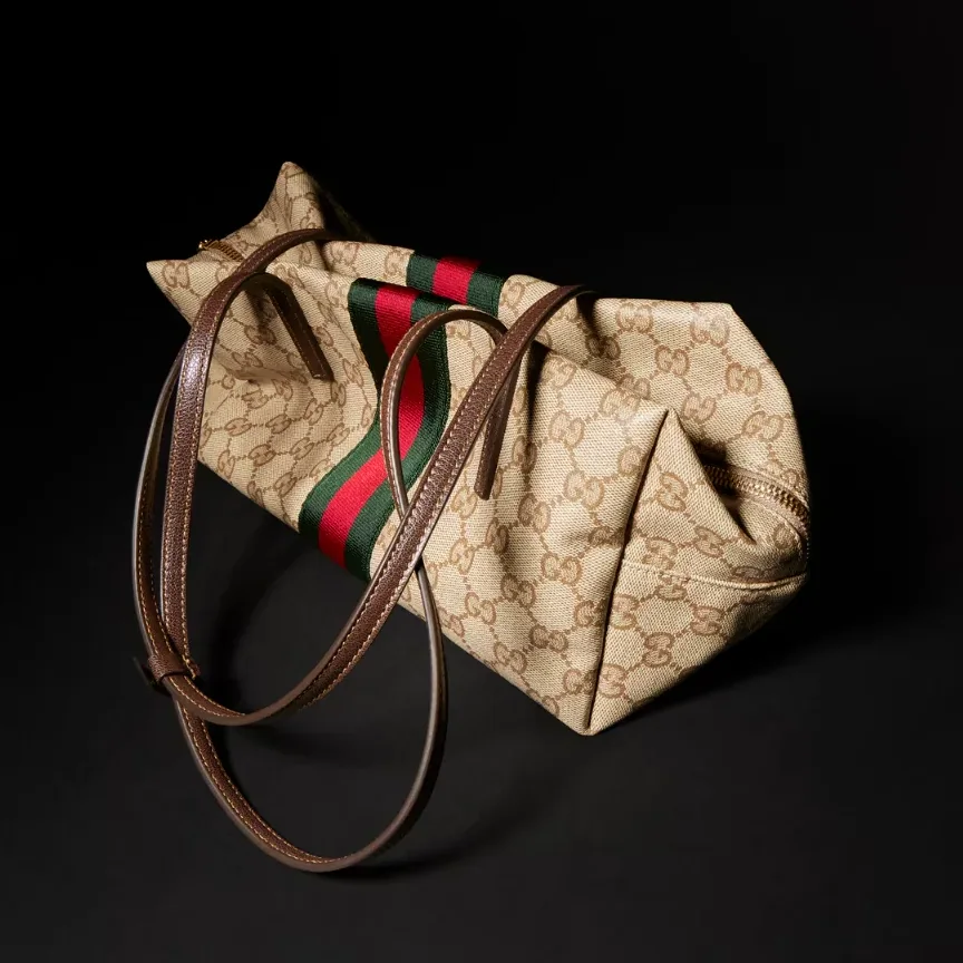 Gucci Melrose Boston Medium Shoulder Bag / Sand/ Dark Brown Gold Hardware
