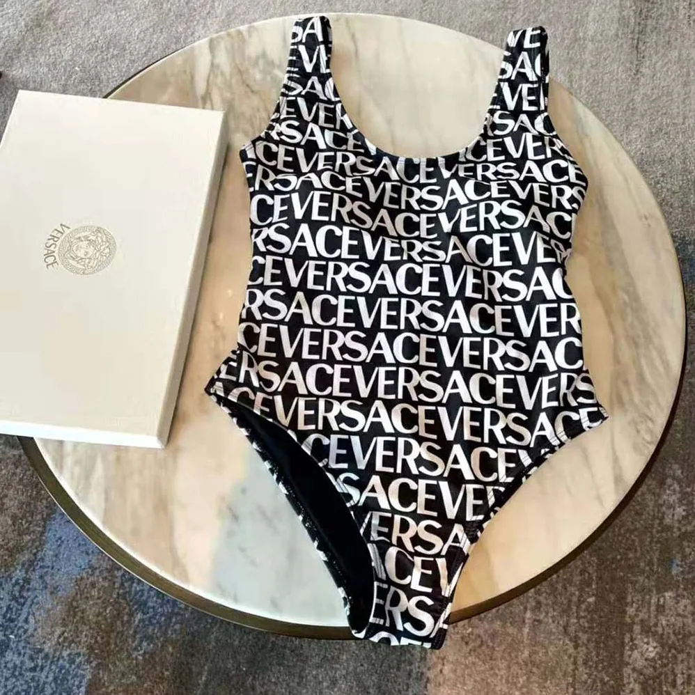 Versace Allover One-piece Swimsuit for Women in Black
