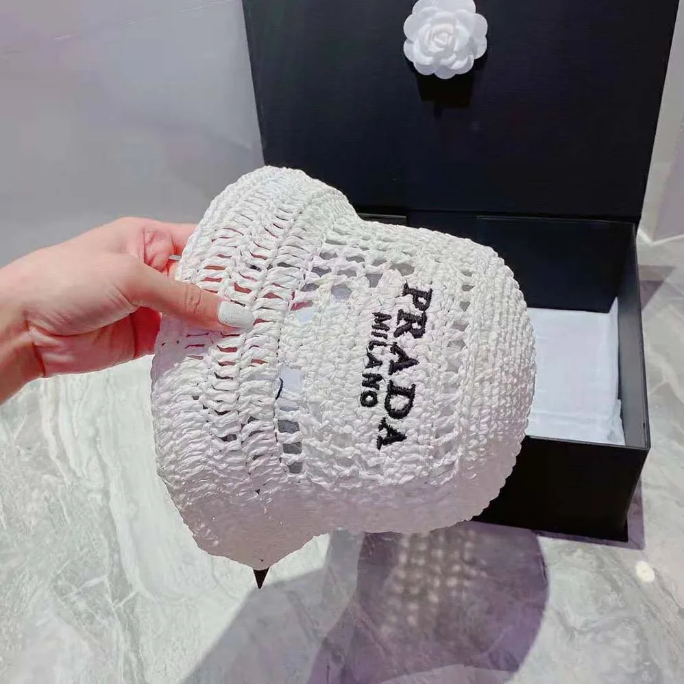 Prada Raffia Bucket Hat for Women in White Prada Raffia Bucket Hat for Women in White