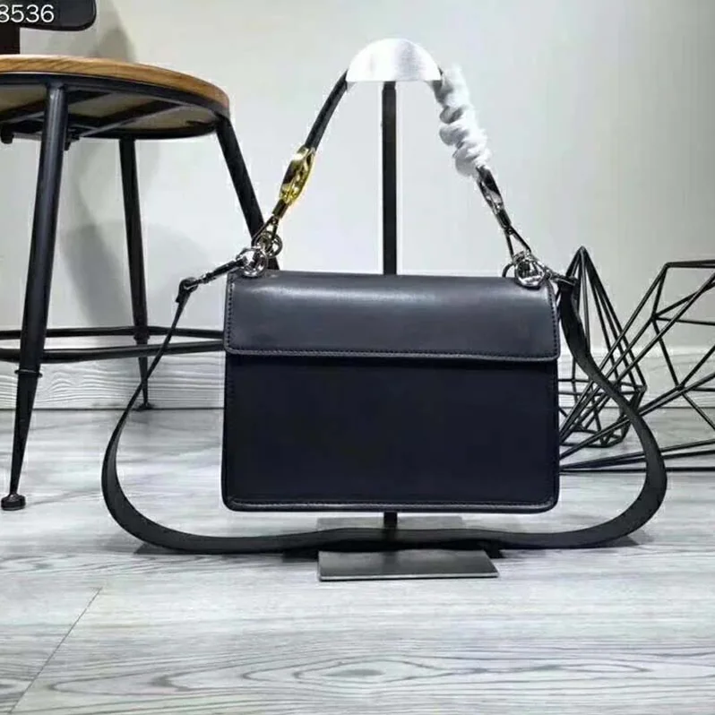 Fendi KAN I F Top Flap Strap Bag with Logo Stitch in Black