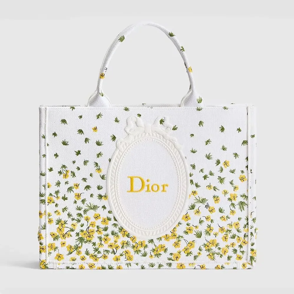 Dior Medium Dior Book Tote with Strap Buttercup Dior Embroidery and White Dior Médaillon for Women Dior Medium Dior Book Tote with Strap Buttercup Dior Embroidery and White Dior Médaillon for Women