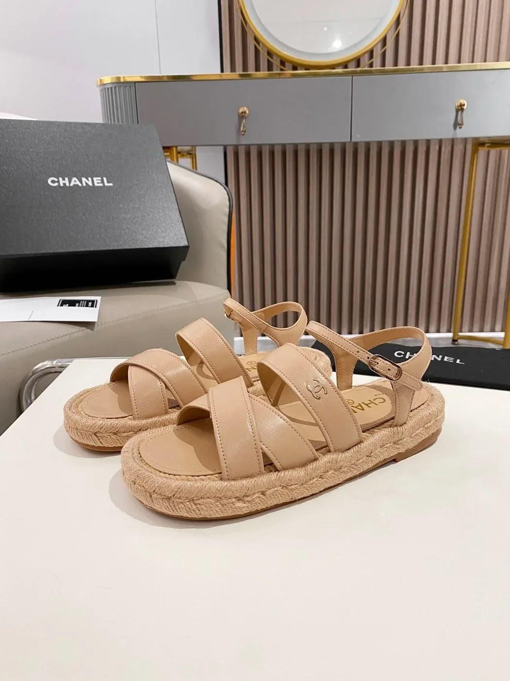 Chanel Straw Weave Strap Thick Sole Crossbody Brown Chanel Straw Weave Strap Thick Sole Crossbody Brown