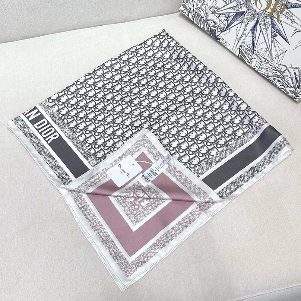 Dior Oblique Diortwin 90 Square Scarf Rose Des Vents and Gray Silk Twill for Unisex Dior Oblique Diortwin 90 Square Scarf Rose Des Vents and Gray Silk Twill for Unisex