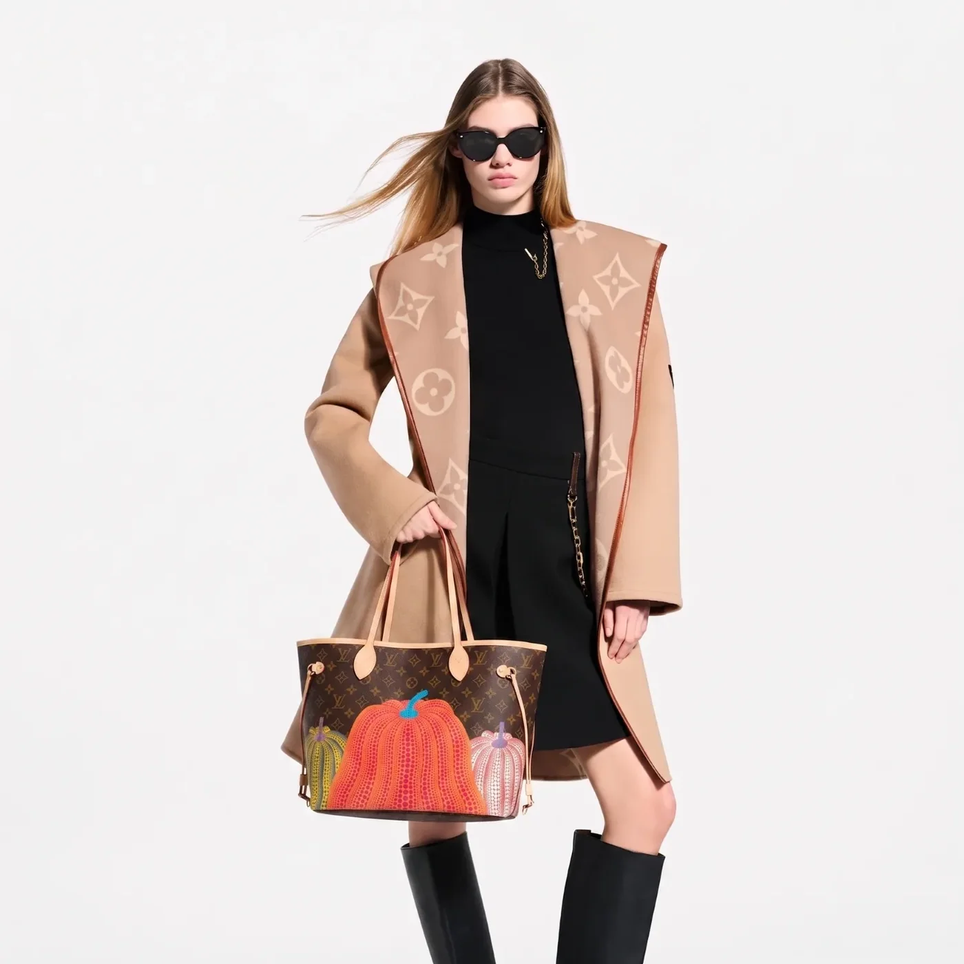 Louis Vuitton LV x YK Neverfull MM Tote Bag in Brown Monogram Gold Hardware Louis Vuitton LV x YK Neverfull MM Tote Bag in Brown Monogram Gold Hardware