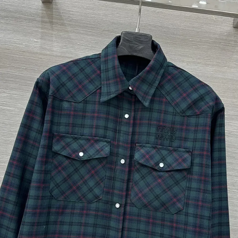 Miu Miu Plaid Shirt with Lettering Logo for Women Miu Miu Plaid Shirt with Lettering Logo for Women