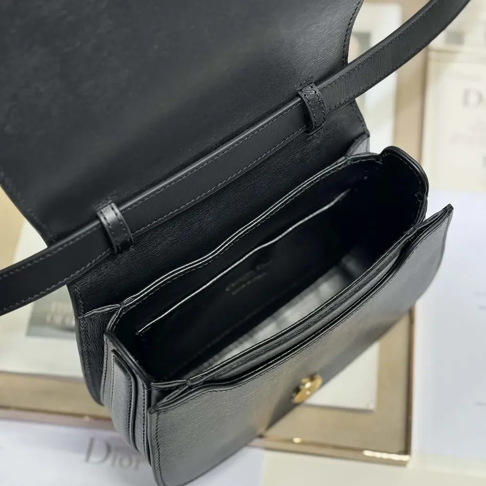 Dior Medium 30 Montaigne Avenue Top Handle Bag Black Ribbed Calfskin for Women
