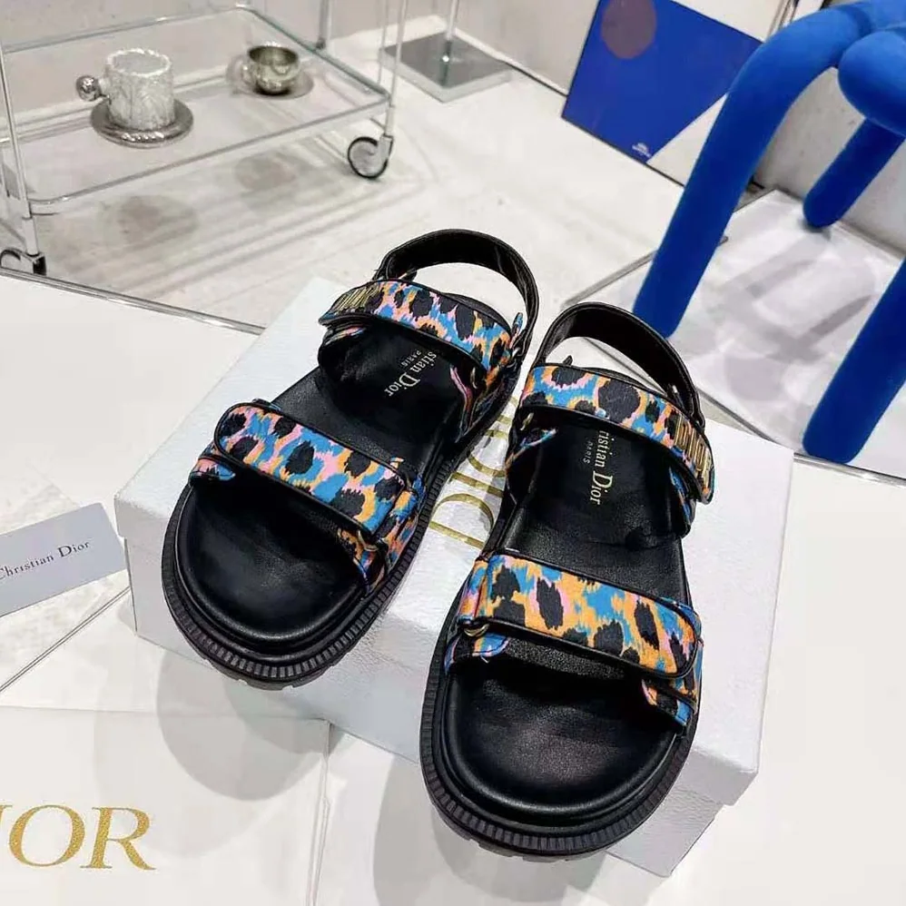 Dior Dioract Sandal Blue Multicolor Mizza Printed Silk for Women