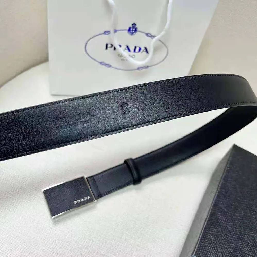 Prada Saffiano Leather Belt with Metal Lettering Logo for Men in Black Prada Saffiano Leather Belt with Metal Lettering Logo for Men in Black