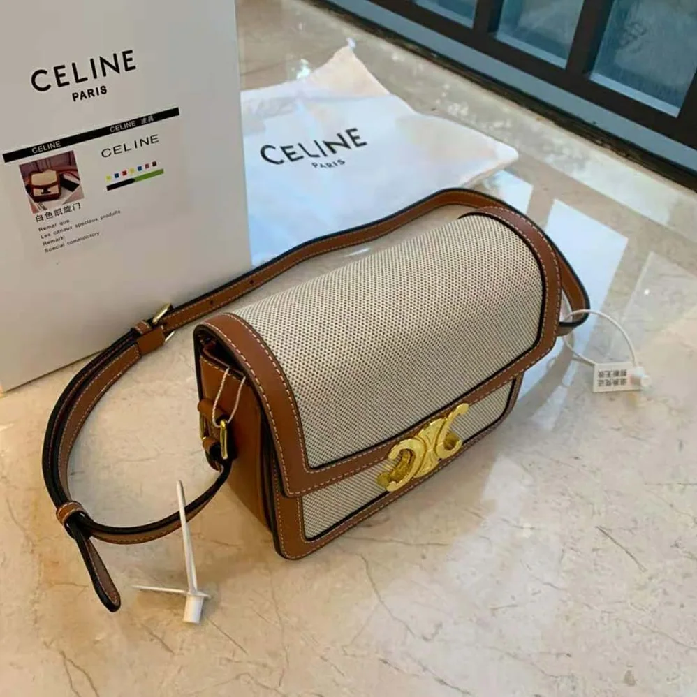 Celine Teen Triomphe Bag in Textile and Natural Calfskin for Women