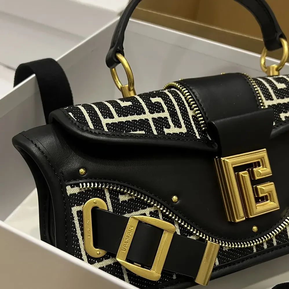 Balmain Blaze Clutch Bag in Leather with Balmain Jacquard Monogram for Women Balmain Blaze Clutch Bag in Leather with Balmain Jacquard Monogram for Women