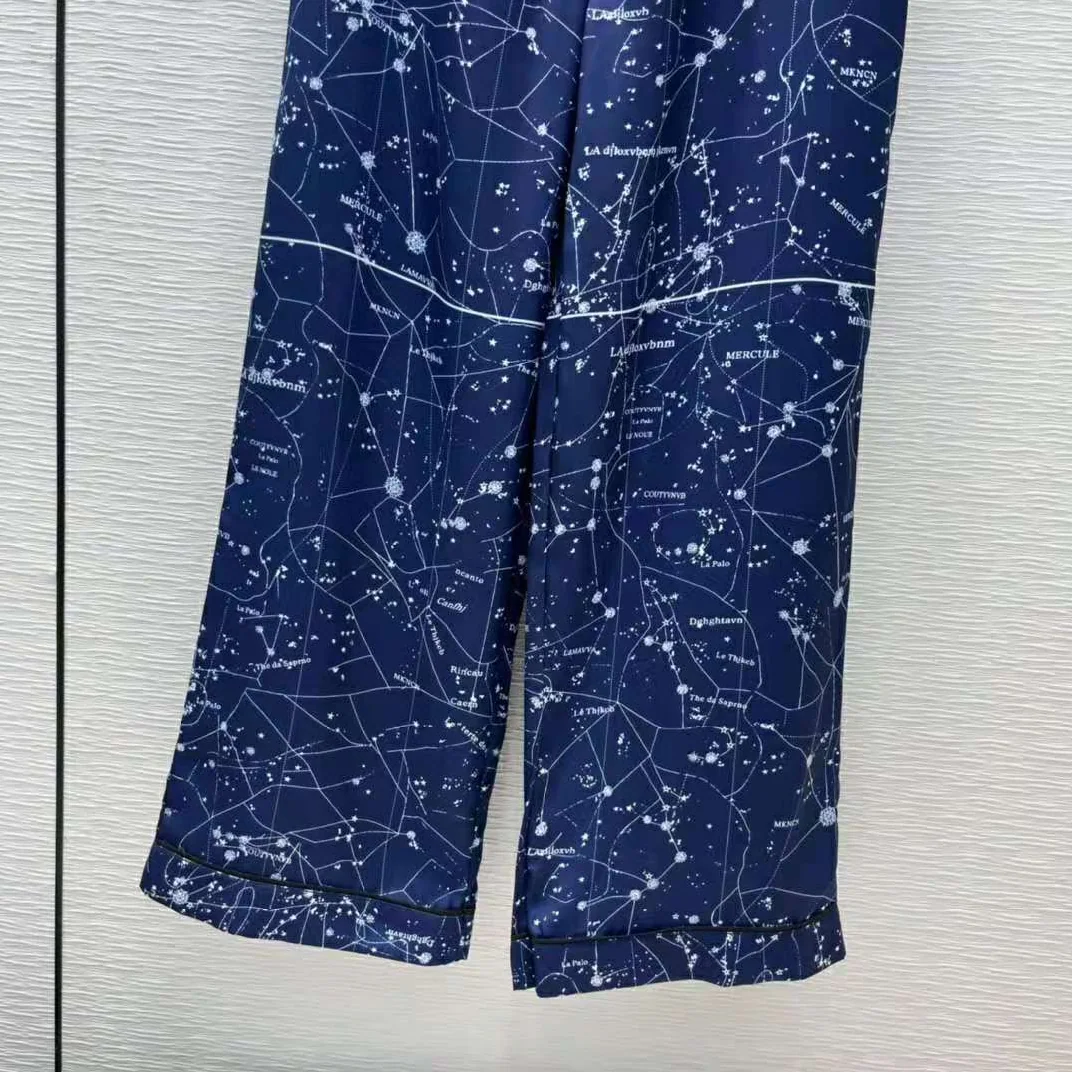 Dior Chez Moi Pants Blue Dior Zodiac Silk Twill for Women