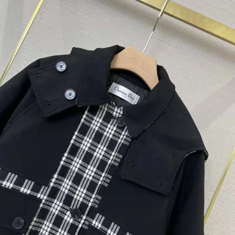 Dior Hooded Peacoat Black and White Check'n'Dior Wool for Women