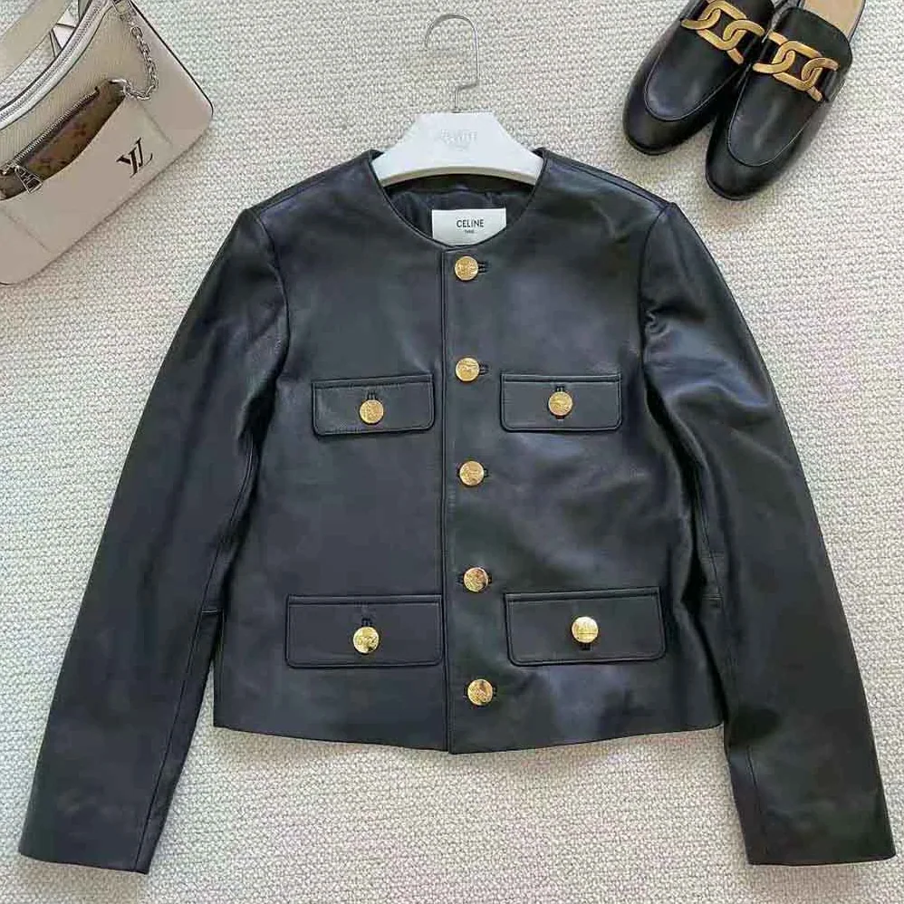 Celine Chasseur Jacket in Lambskin Leather for Women in Black