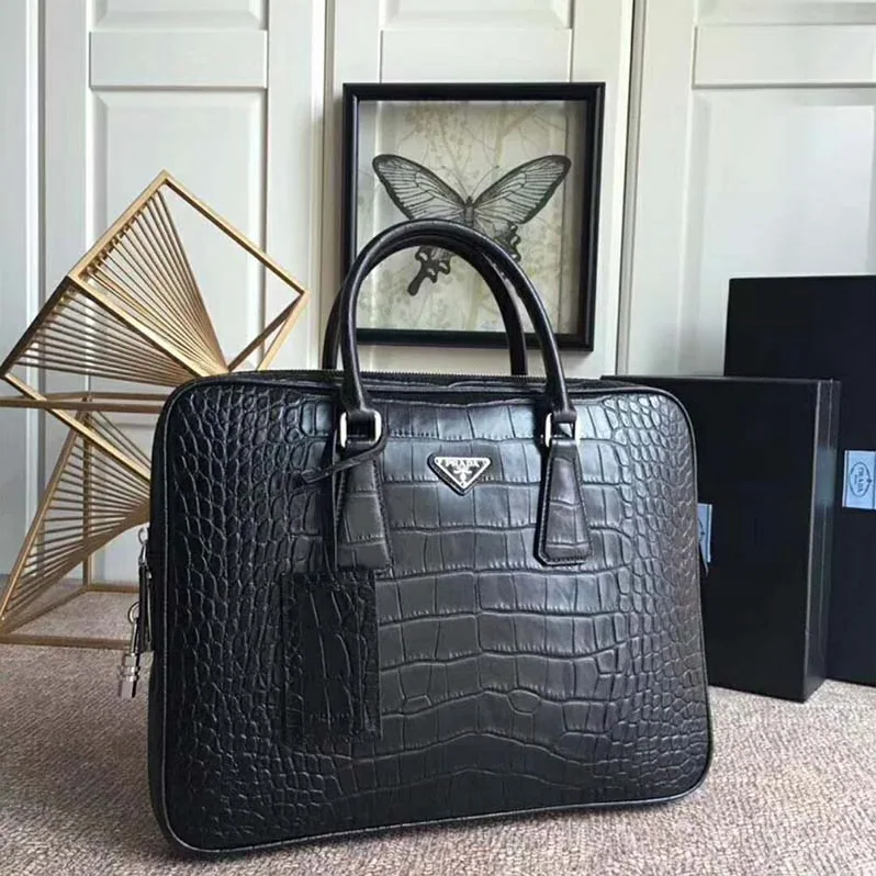 Prada Crocodile Leather Briefcase for Men in Black Prada Crocodile Leather Briefcase for Men in Black