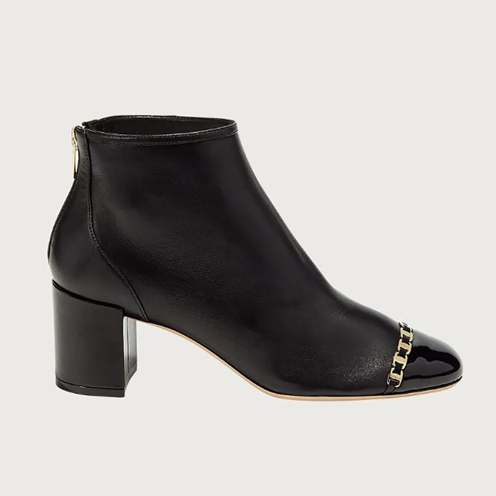 Salvatore Ferragamo Vara Chain Bootie in 70mm Heel for Women in Black