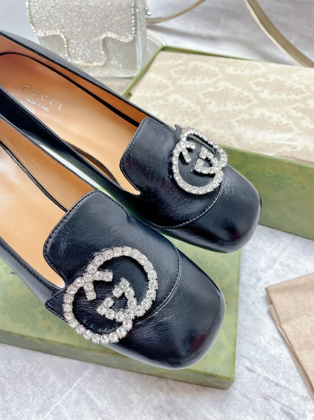 Gucci Mid-Heel Pump With GG Logo Black for Women