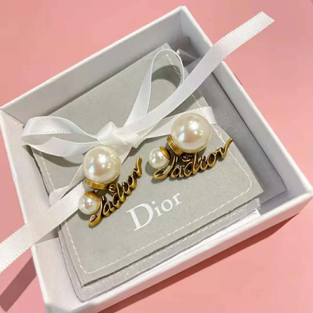 Dior Tribales Earrings Antique Gold-Finish Metal and White Resin Pearls for Women Dior Tribales Earrings Antique Gold-Finish Metal and White Resin Pearls for Women