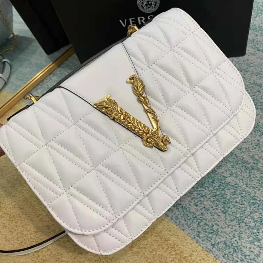 Versace Virtus Quilted Shoulder Bag for Women in White Versace Virtus Quilted Shoulder Bag for Women in White