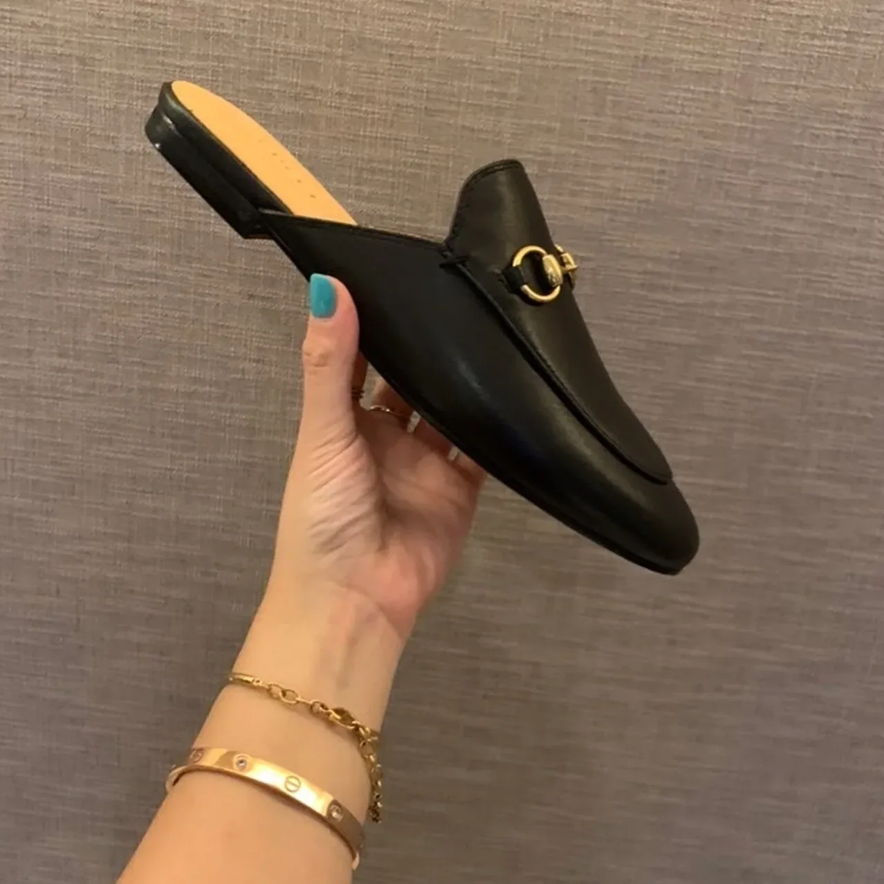 Gucci Princetown Black Leather Slipper GG