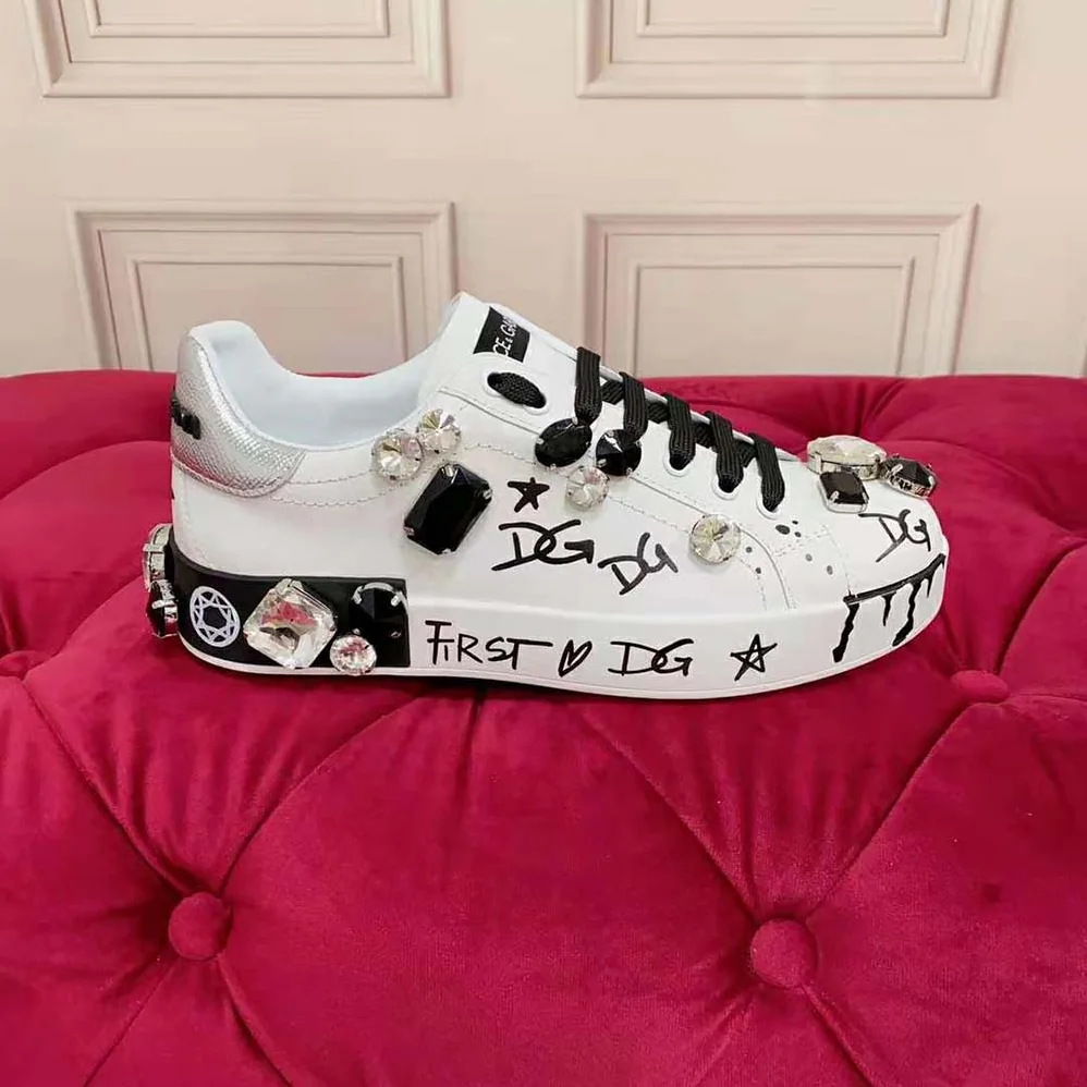 Dolce Gabbana D&G Calfskin Portofino Sneakers with Embroidery and Lettering for Unisex Dolce Gabbana D&G Calfskin Portofino Sneakers with Embroidery and Lettering for Unisex