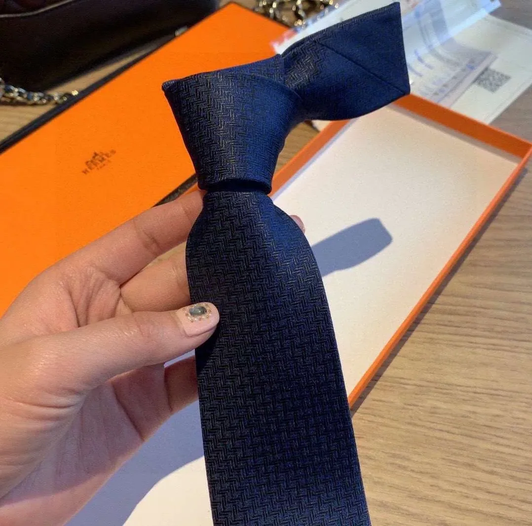 Hermes Tie 7 Faconnee New H Navy Blue