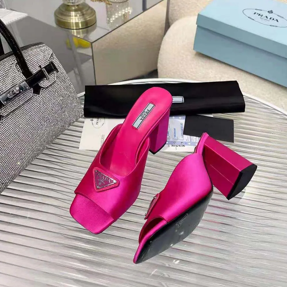 Prada High-Heeled Satin Slides for Women in Rose