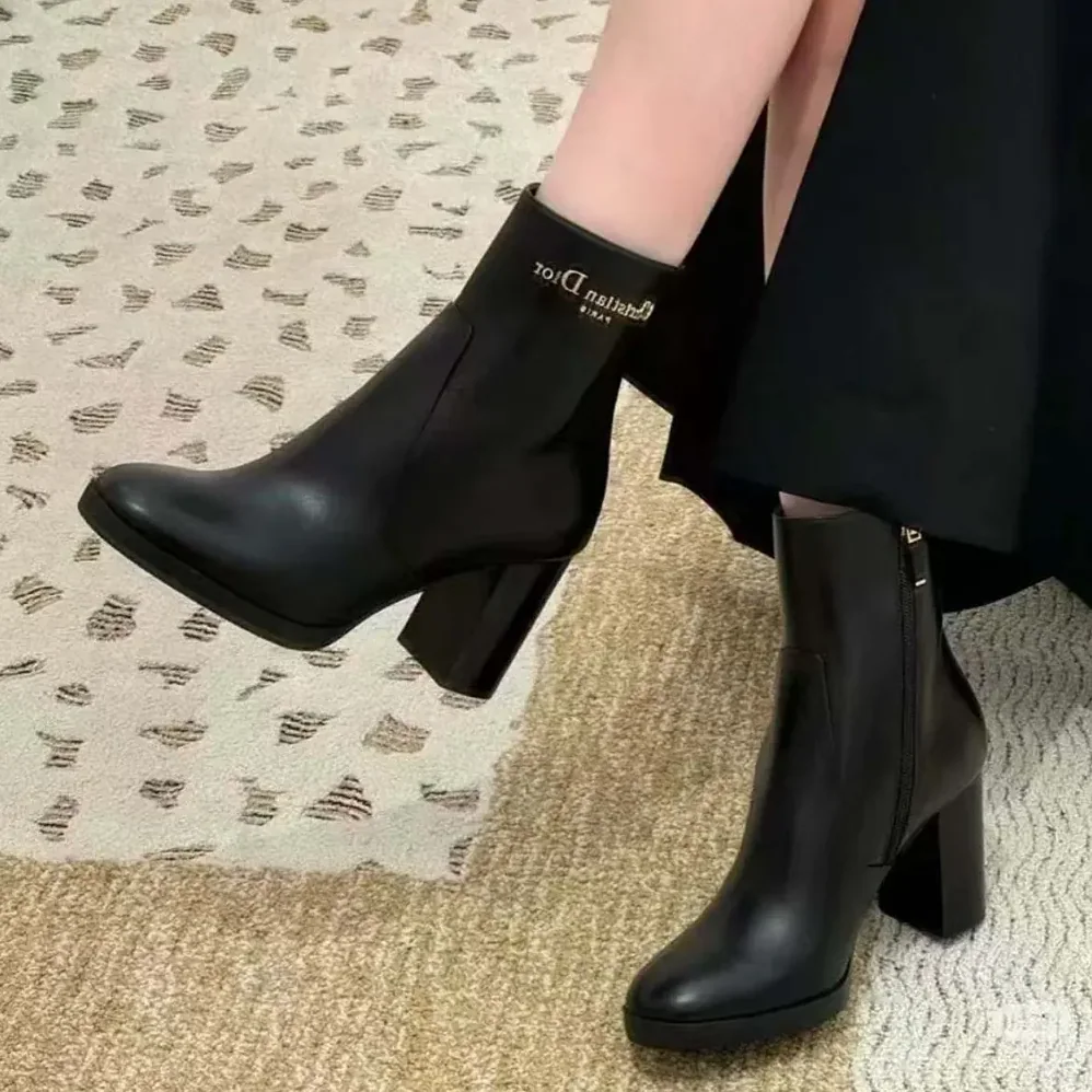 Dior D-Town Heeled Ankle Boot Black Calfskin for Women
