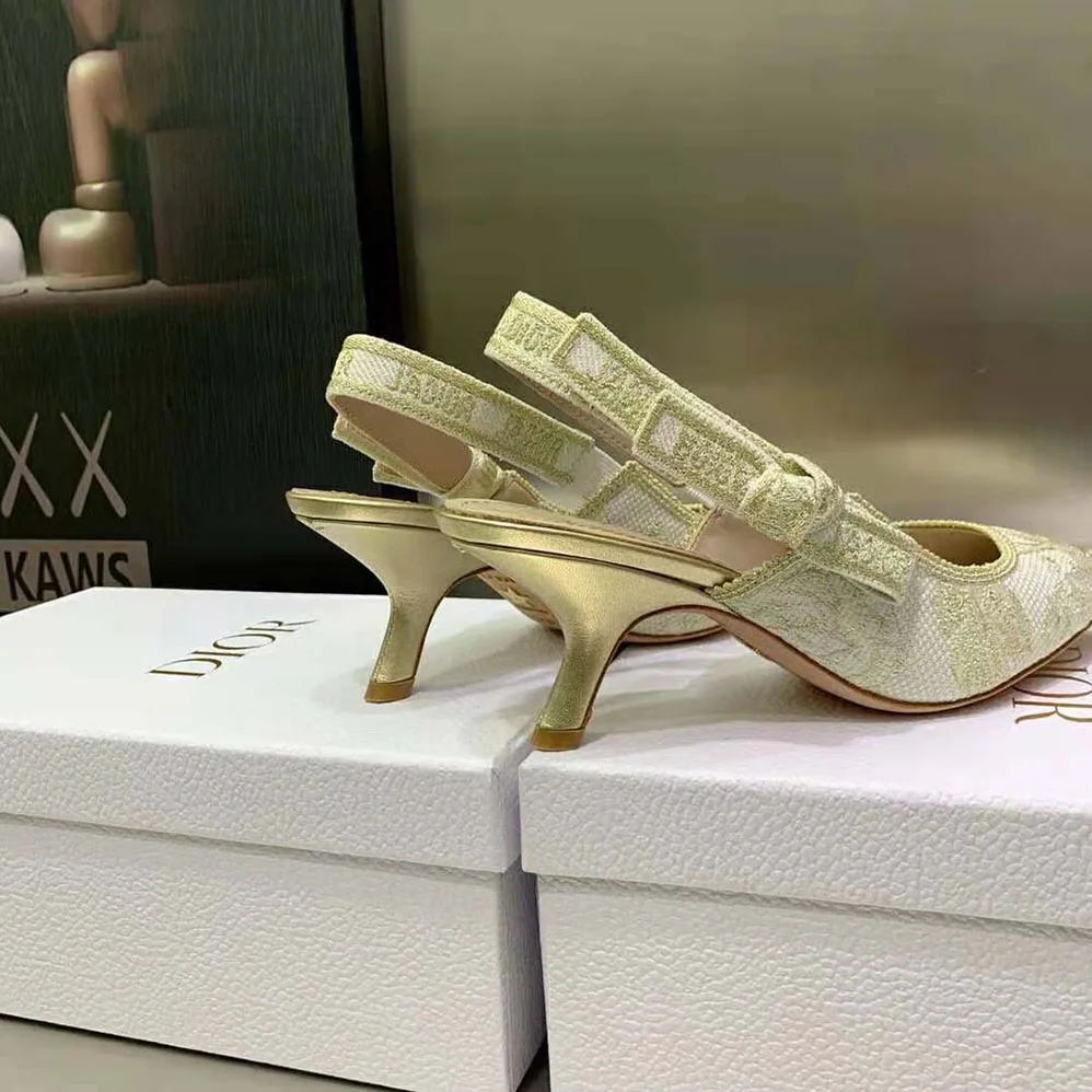 Dior J'Adior Slingback Pump Gold for Women in Tone Cotton Embroidered