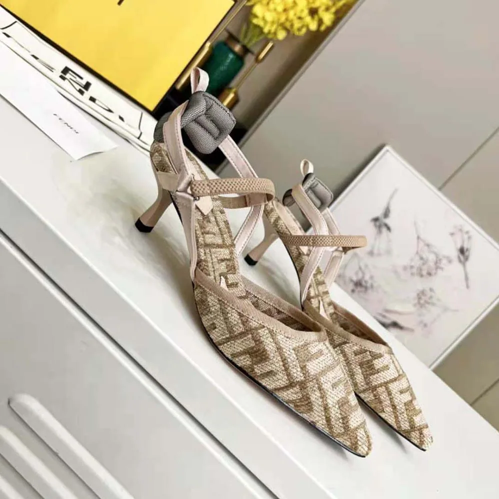 Fendi Colibrì Lite Medium-Heel Beige FF Chenille Slingbacks for Women Fendi Colibrì Lite Medium-Heel Beige FF Chenille Slingbacks for Women