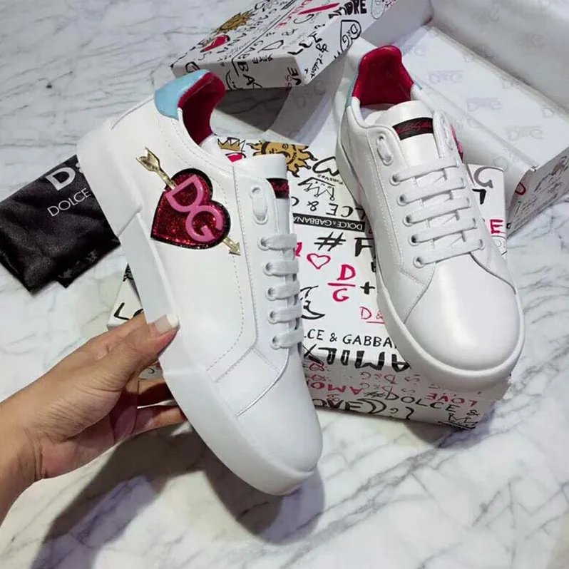 Dolce Gabbana D&G Shoes Leather Portofino Sneakers with Patch for Women Dolce Gabbana D&G Shoes Leather Portofino Sneakers with Patch for Women