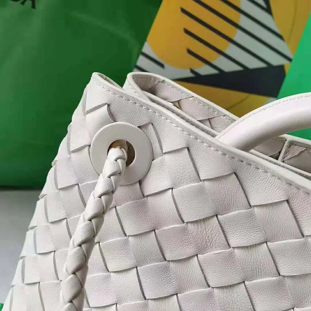 Bottega Veneta Small Andiamo Intrecciato Leather Top Handle Bag for Women in White