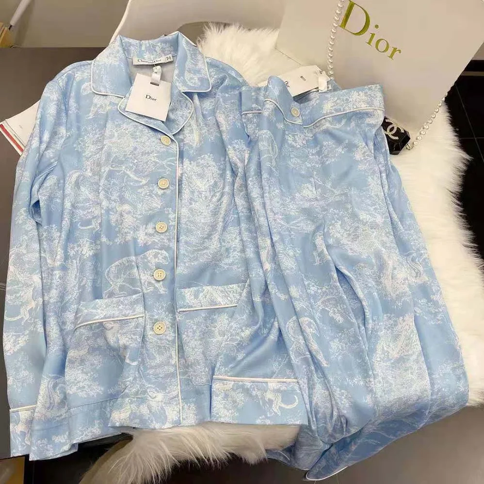 Dior Chez Moi Shirt Cornflower Blue Toile de Jouy Reverse Silk Twill for Women
