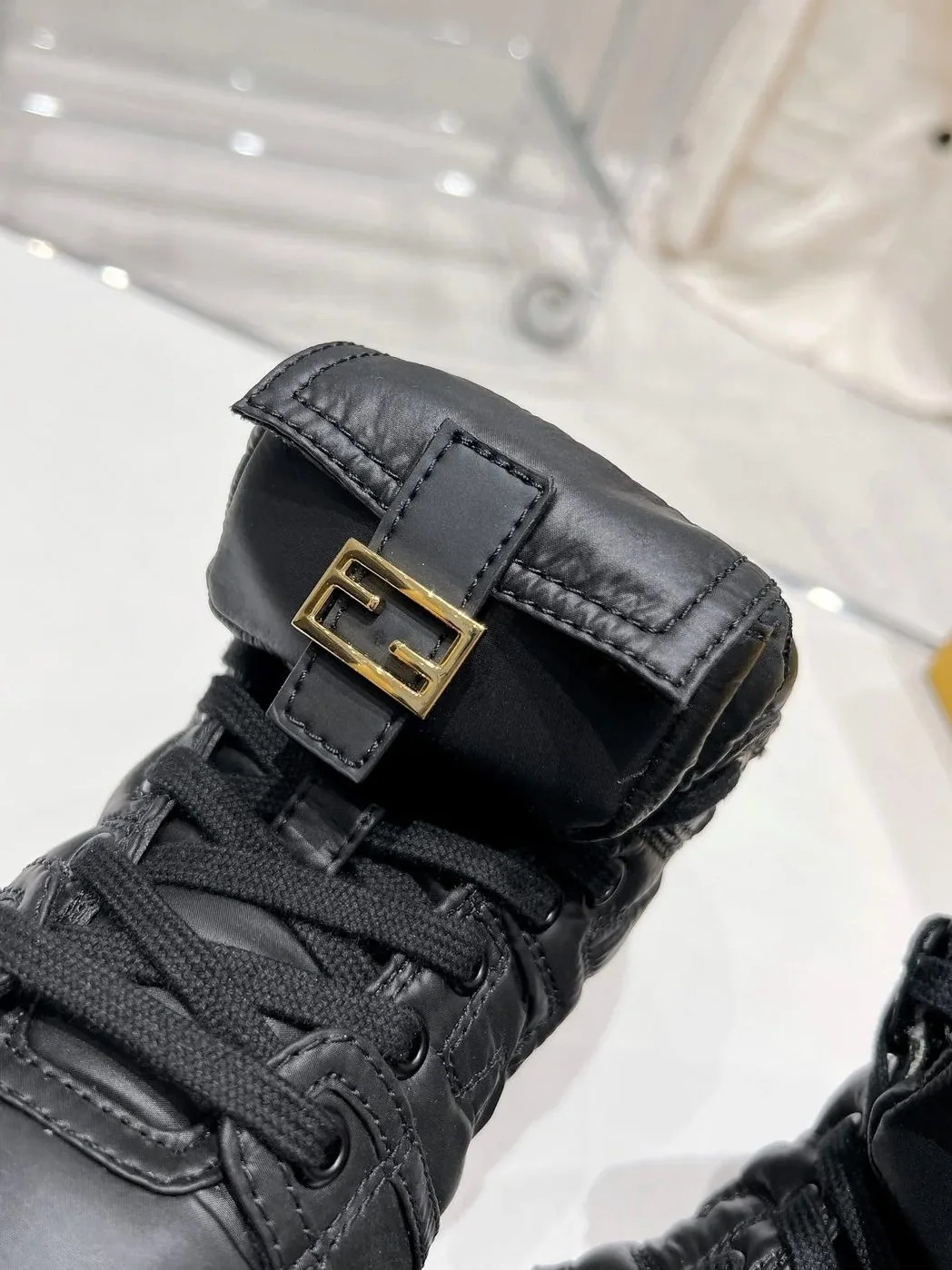 FD Fendi Match Lace-Up High in Top Sneakers Black FD Fendi Match Lace-Up High in Top Sneakers Black