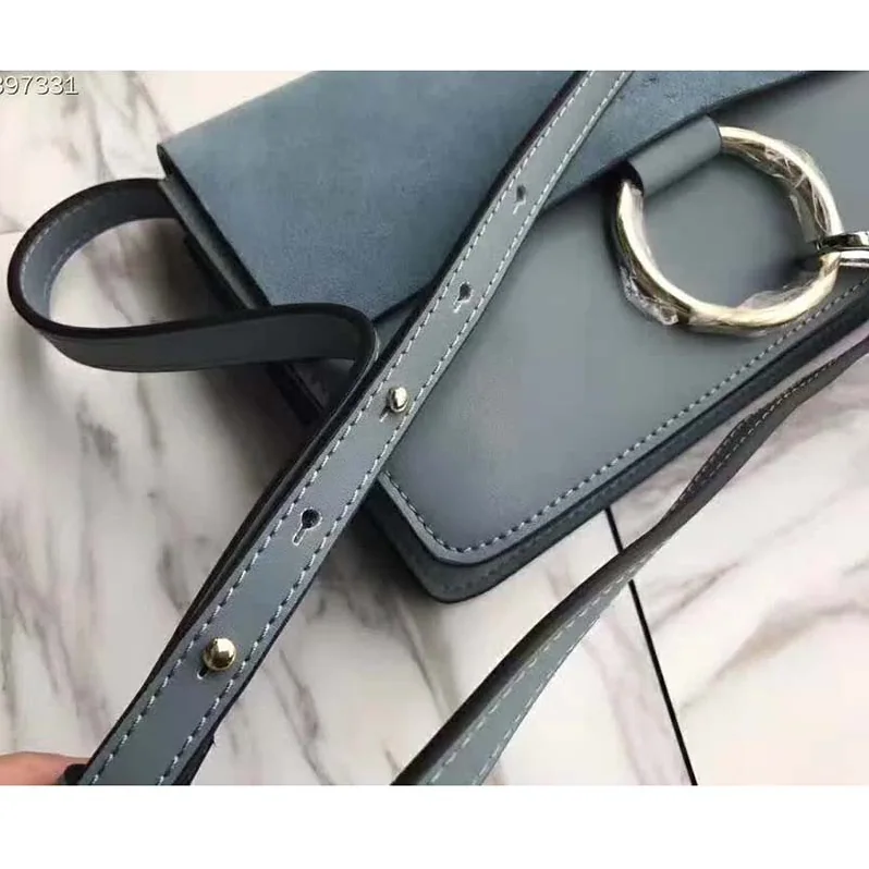 Chloe Faye Small Shoulder Bag in Smooth & Suede Calfskin in Blue Chloe Faye Small Shoulder Bag in Smooth & Suede Calfskin in Blue