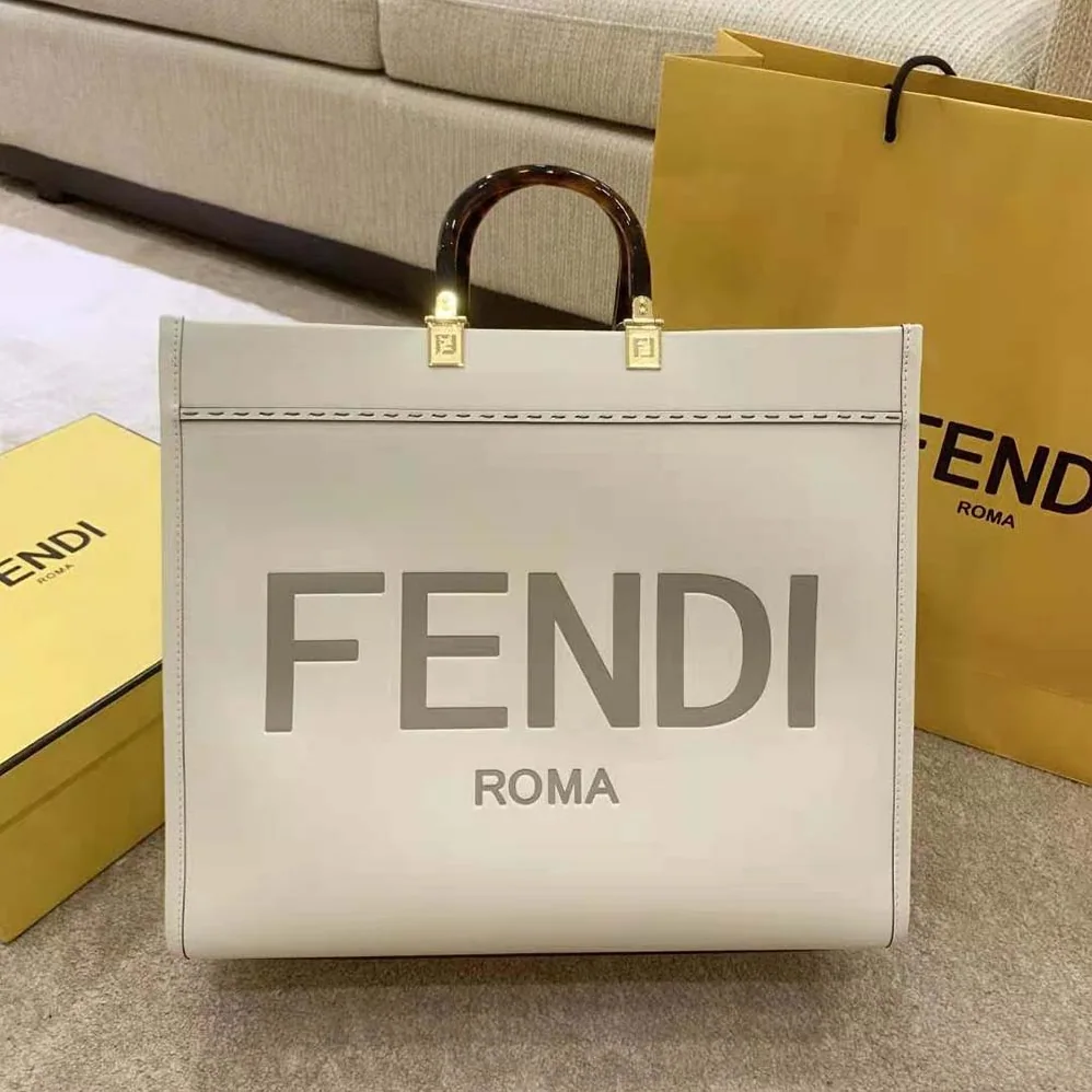 Fendi Sunshine Shopper Leather Shopper for Women in White