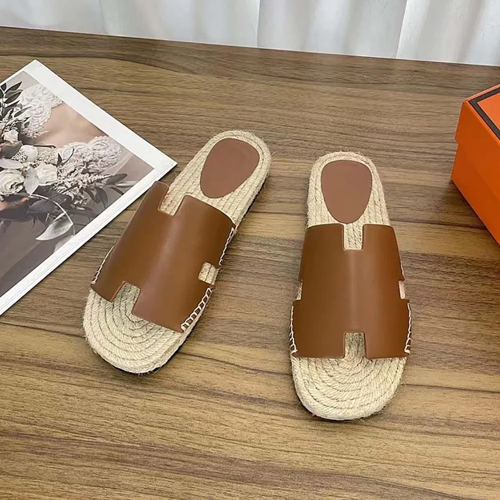 Hermes Catalya Espadrille in Calfskin with Rope Sole and “H” Cut-out for Unisex in Brown