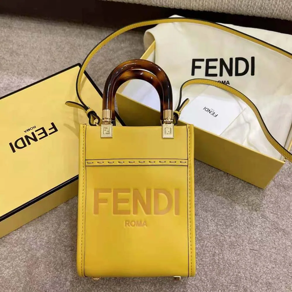 Fendi Mini Sunshine Shopper Leather Mini-Bag for Women in Yellow